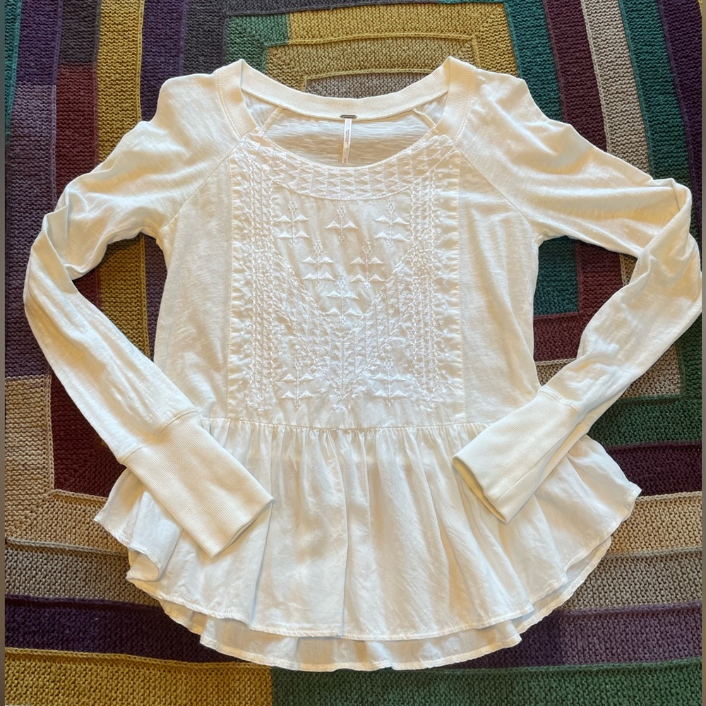 Free People Cream Long Sleeve Top